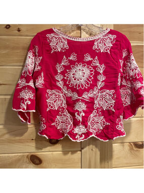 Women's Solitaire Pink & White Embroidered Blouse M